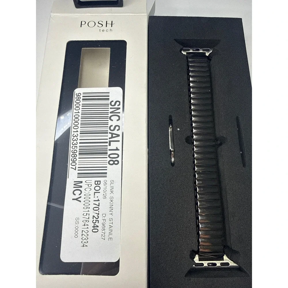 Posh Tech Slink Skinny Stainless Steel Band for Apple Watch Silver Tone casual